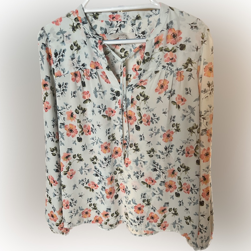 Loft Blue Floral L/S Blouse Sz M